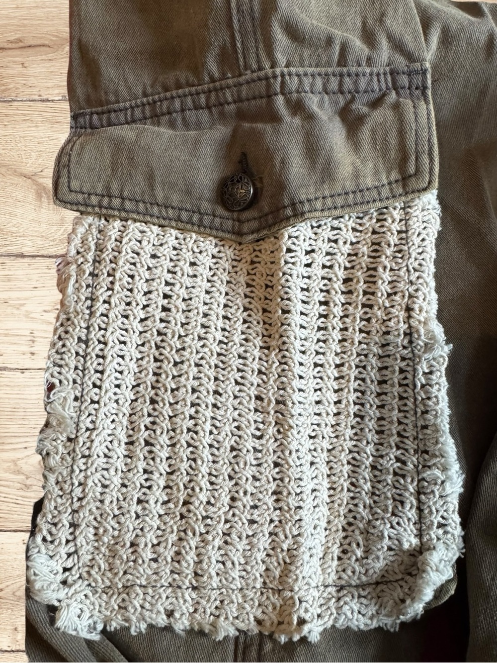 POL Women’s Vintage Wash Crochet Patchwork Distressed Jogger Cargo Pants Large - Picture 15 of 16
